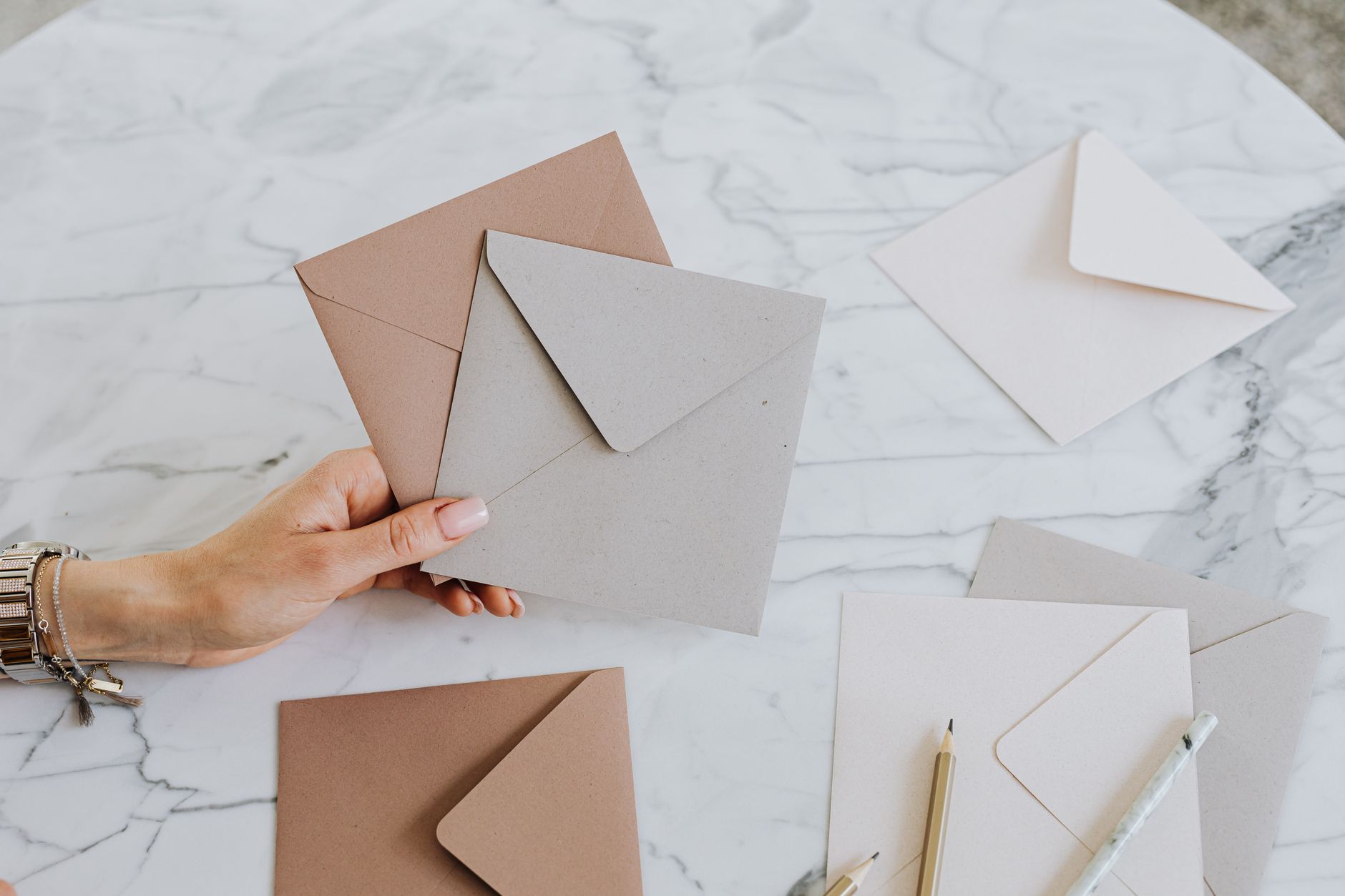 Envelopes lying on a table.