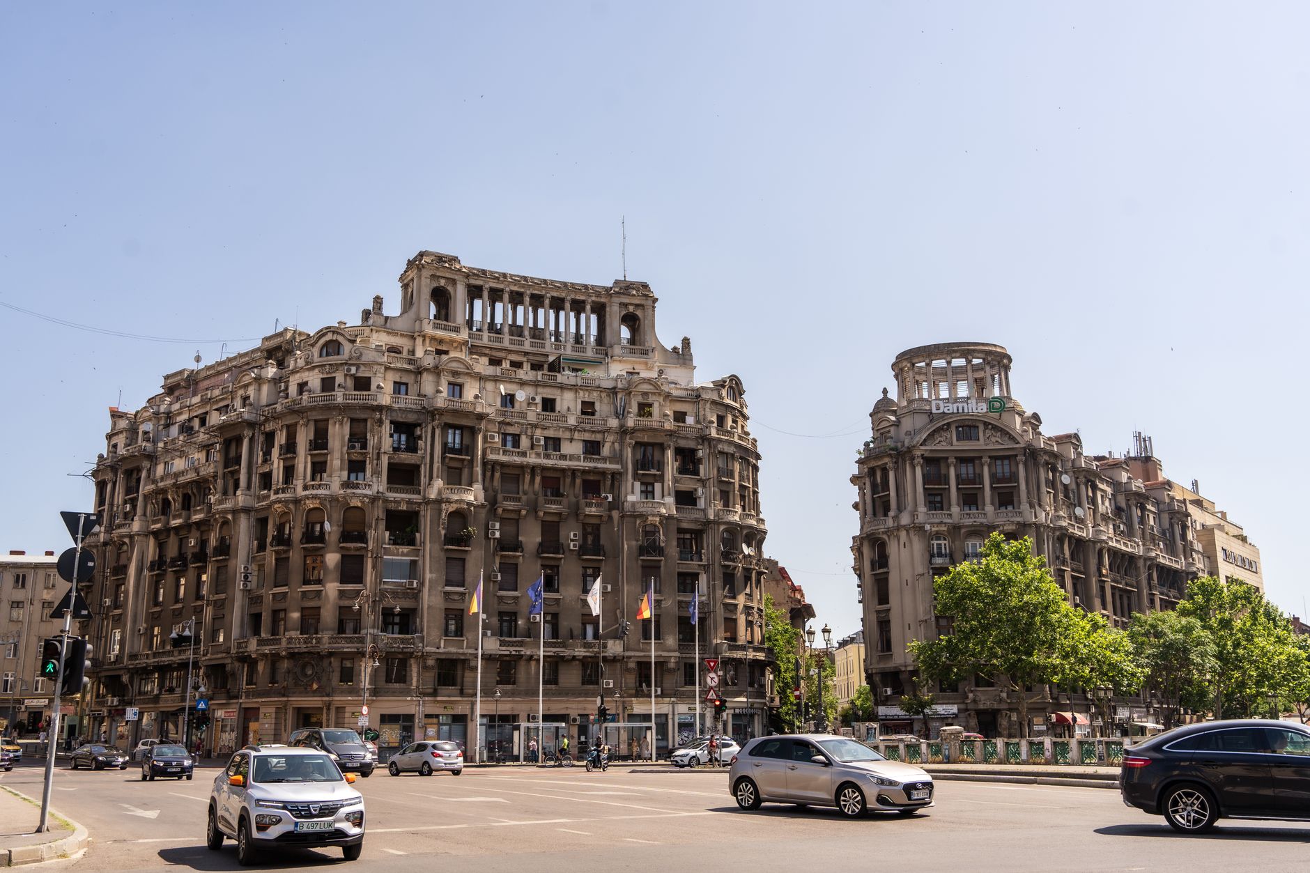 Apartment buildings on a street in Bucharest